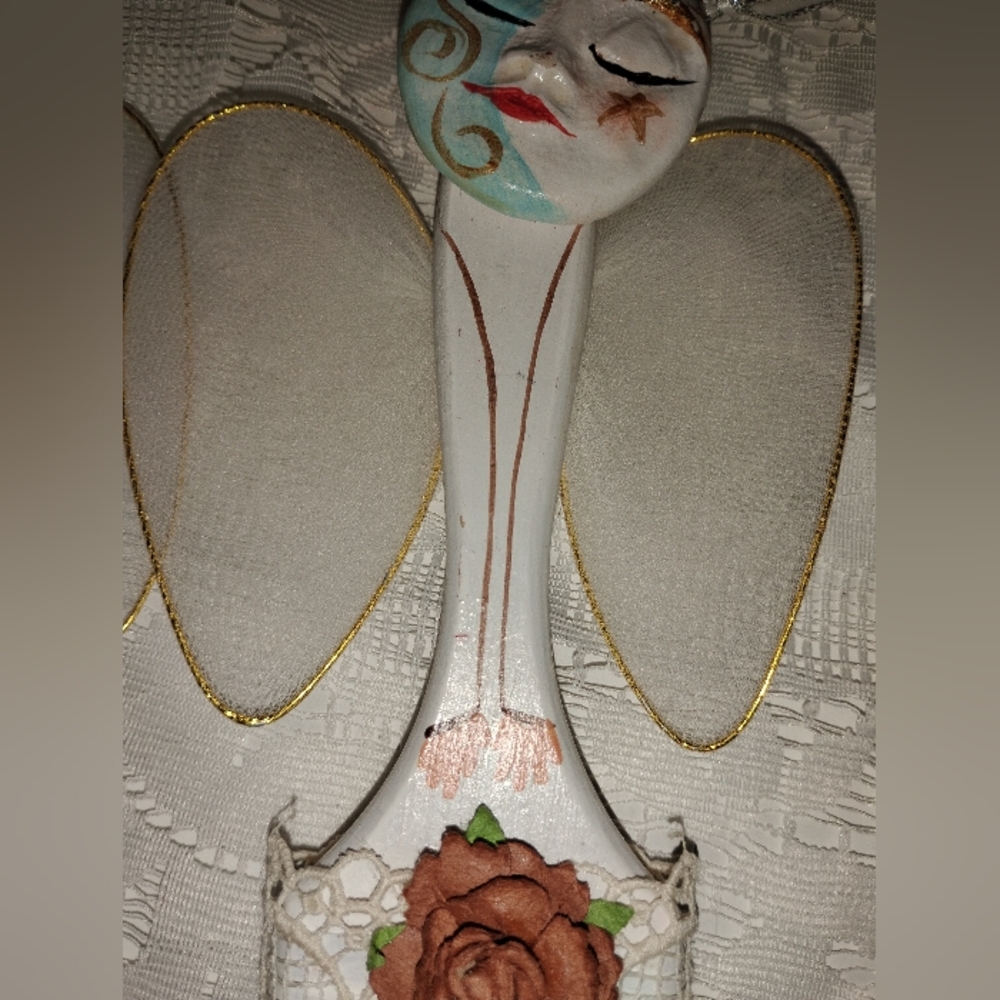Handmade and handpainted ceramic folk art lace paintbrush angel ornaments - Picture 8 of 11